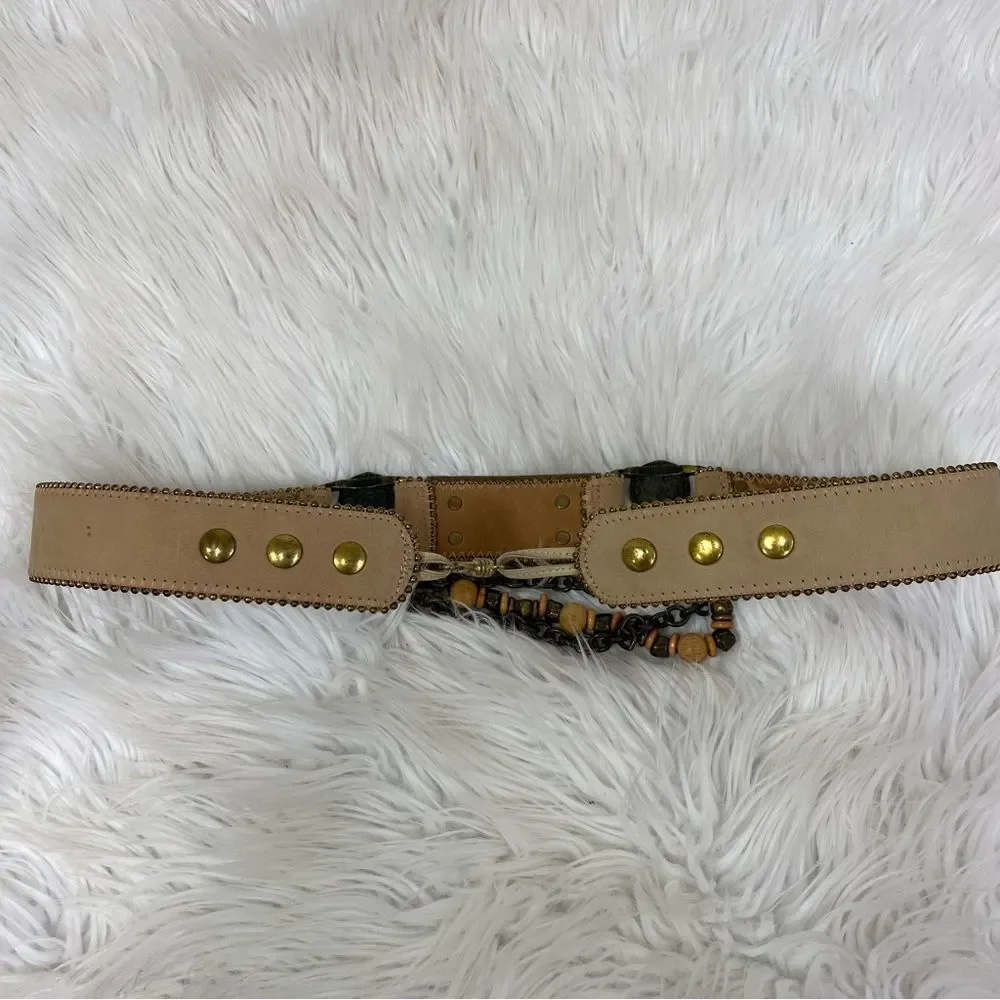 Streets Ahead Leather Rodeo Beige Beaded Concho Cowgirl Western Belt Women's M